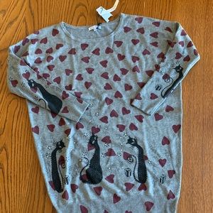 DJ & JUJU Medium Cat & Heart Sweater NWT